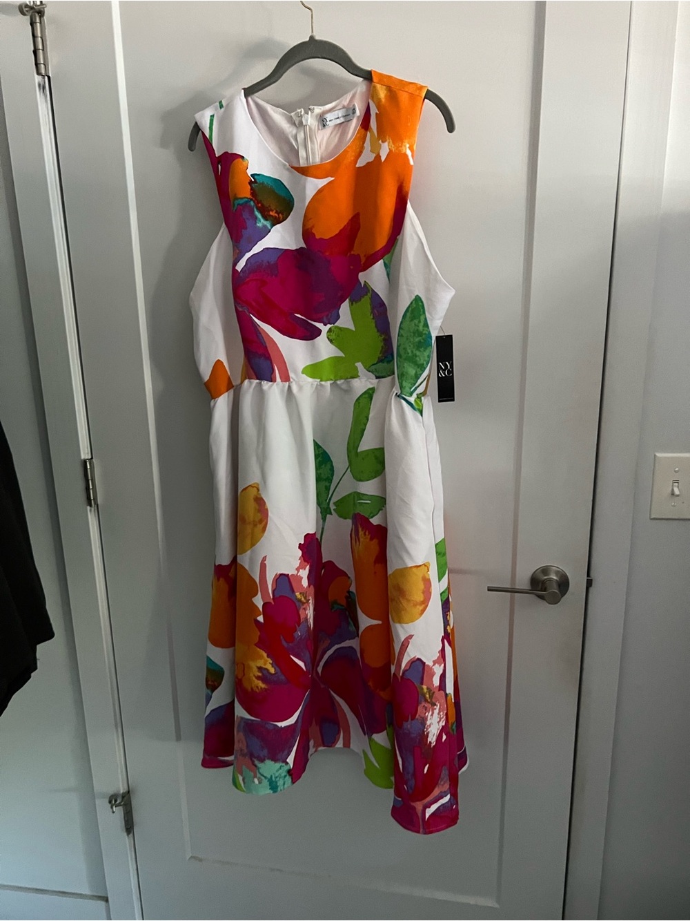 New York & Company White Midi Dress with Bright Floral Print